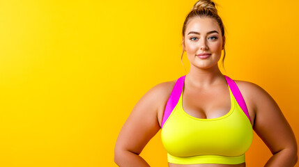 Plus size woman smiling and promoting body positivity and self acceptance