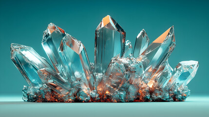 3D Illustration Crystal Cluster,  Mineral, Gemstone, Quartz, Transparency, Structure, Facet, Geology,  Prismatic