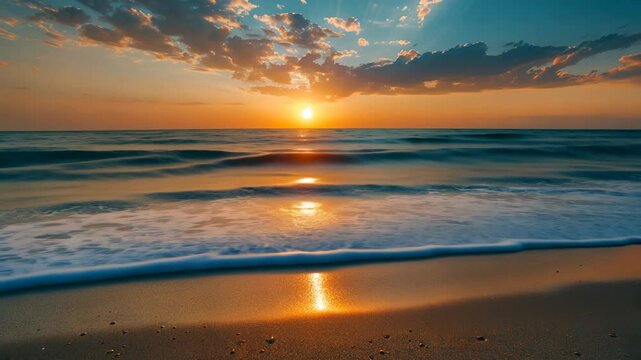 sunset beach gentle wave crashing on shore 