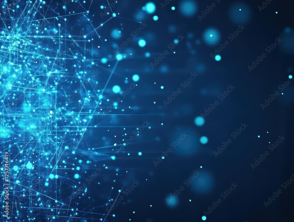 Poster Blue background with a network of connected lines illustrating technology and communication concepts
