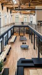 Spacious library, two levels, wood floors, natural light