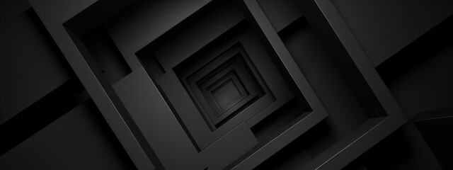 Black Background with Concentric Squares for Design Banner Template, Featuring Minimalist Wallpaper with Copy Space in the Center for Text