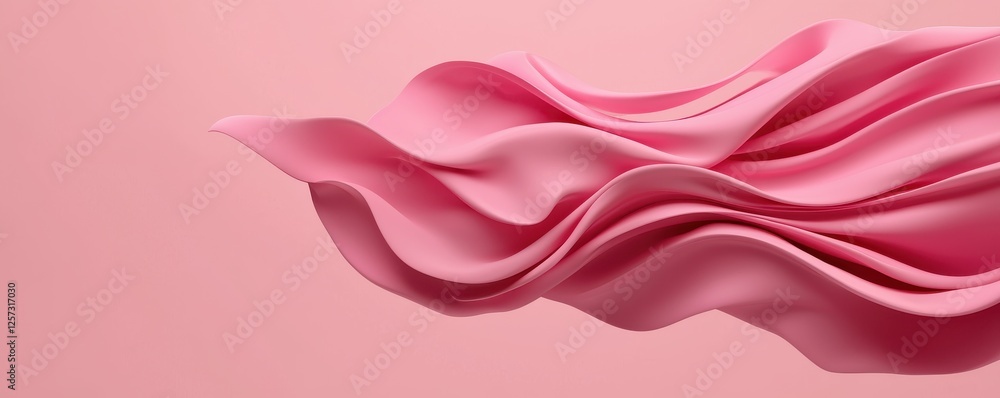 Poster flowing pink fabric waves studio setting abstract art soft textures close-up view elegance and motio