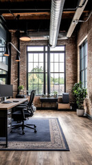 Modern industrial office space abundant natural light