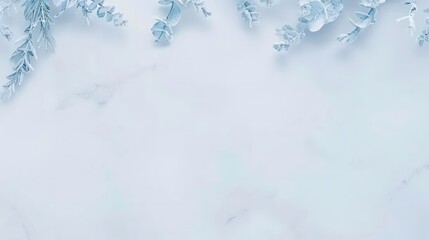 Serene Blue Eucalyptus Branches on Marble Background