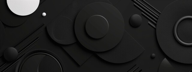 Contemporary abstract shapes and patterns on black background with copy space for design. Ideal for modern banner templates, abstract minimalist wallpaper, simple geometric modern wallpaper.