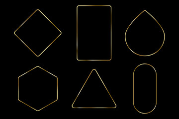 Golden thin frame set. Gold Geometric shapes borders in art deco style. Thin linear premium and luxury rectangular shape collection. Yellow glowing shiny border, element Vector for photo, card, poster