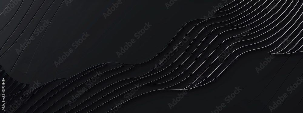 Wall mural black background with curved lines for design. banner template with white space in the center for te