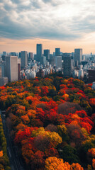 Autumnal urban park vibrant city skyline