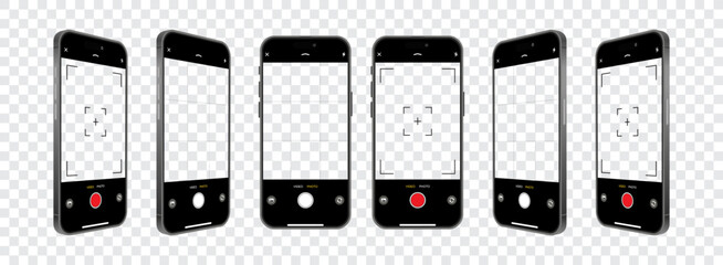 Smartphone Camera UI Interface Vector: Viewfinder, Zoom, Grid, Buttons and Focus Controls for Mobile Photography Apps. Vector.