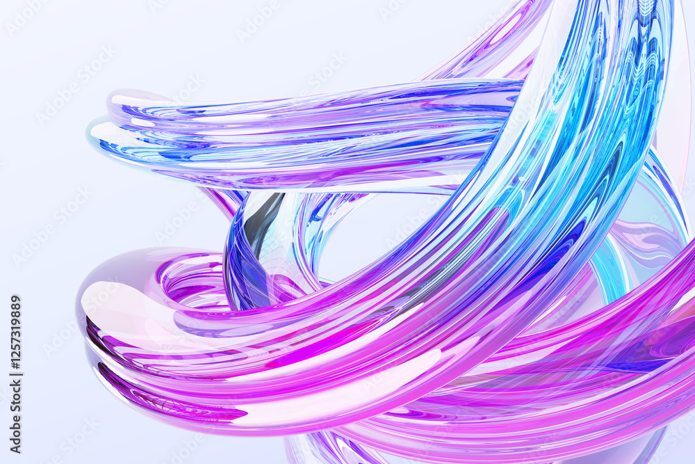 Poster abstract 3d background with rainbow liquid glass wave swirl effect. iridescent fluid flow curve shap