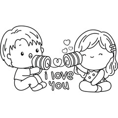 a vector of valentine couple in black and white coloring