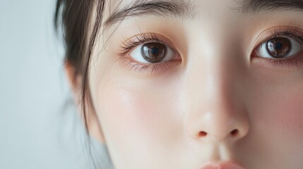 Close-up of a woman's eyes with natural makeup and soft expression