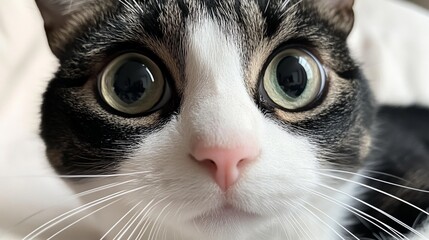Close-Up Portrait of a Curious Calico Cat with Wide Eyes