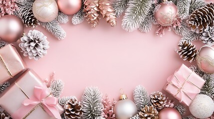 Elegant Rose Gold Christmas Frame: Festive Holiday Background