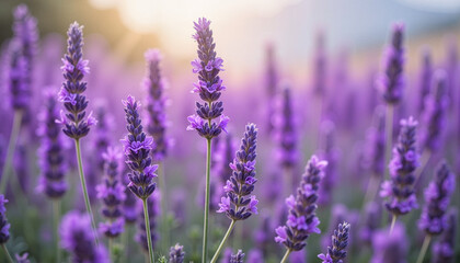 Obraz premium Lavender field in bloom for aromatherapy websites, wellness blogs and relaxation content