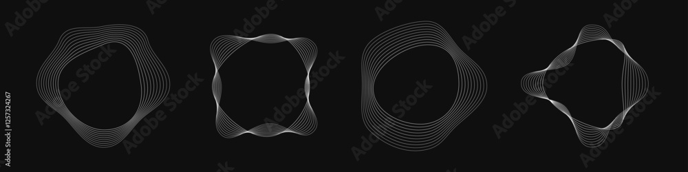 Poster set of round curved frames with dynamic wavy stripes