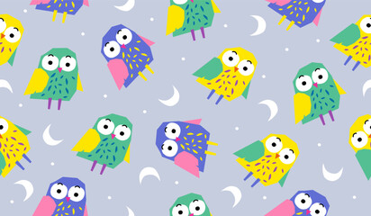 Cute colorful owl pattern background vector design