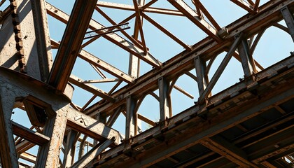 Dilapidated Metal Structure Against a Clear Blue Sky View