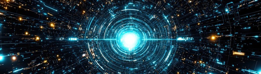 Fototapeta premium Futuristic tunnel, glowing energy, digital background, sci-fi travel