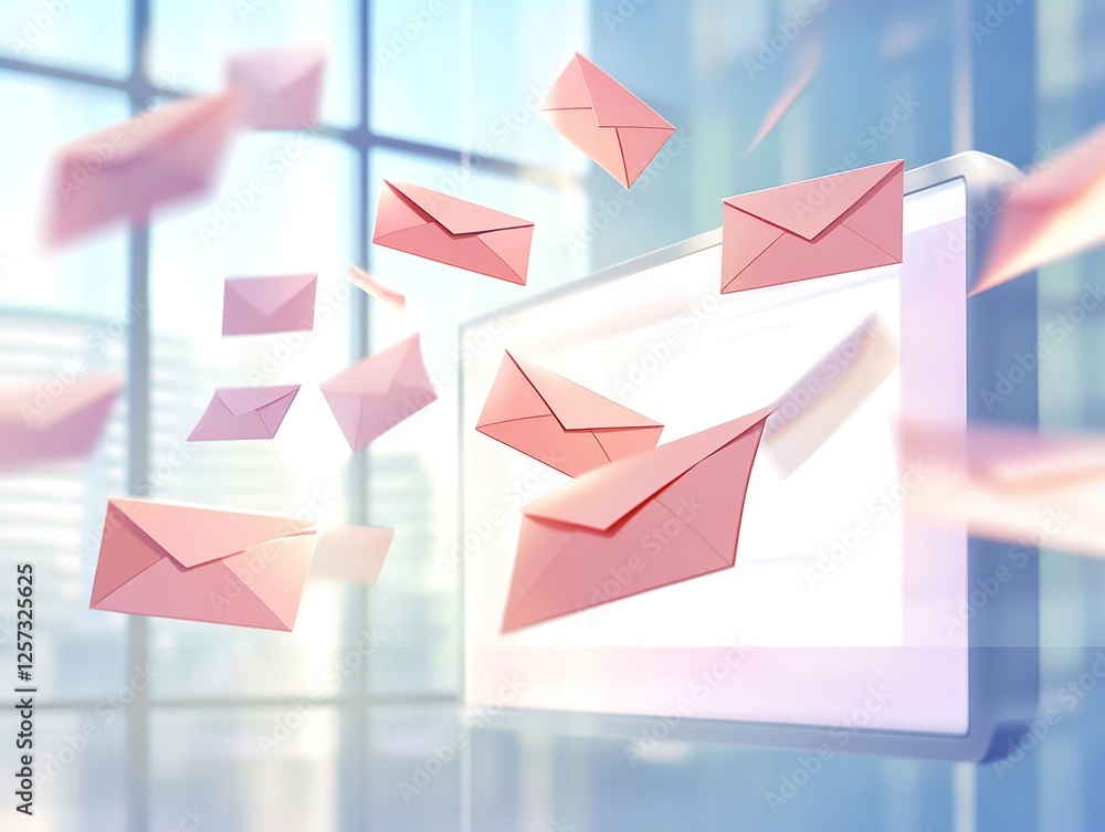 Poster digital envelopes arrive electronically and rapidly to computer screen in modern office