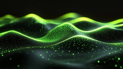 Abstract wave pattern glows with green light and energy