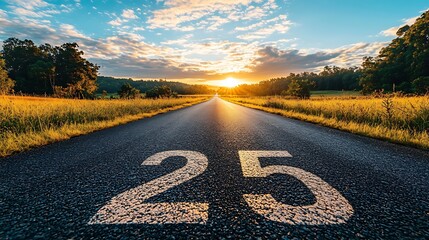 Scenic Road with Number 25 at Sunset