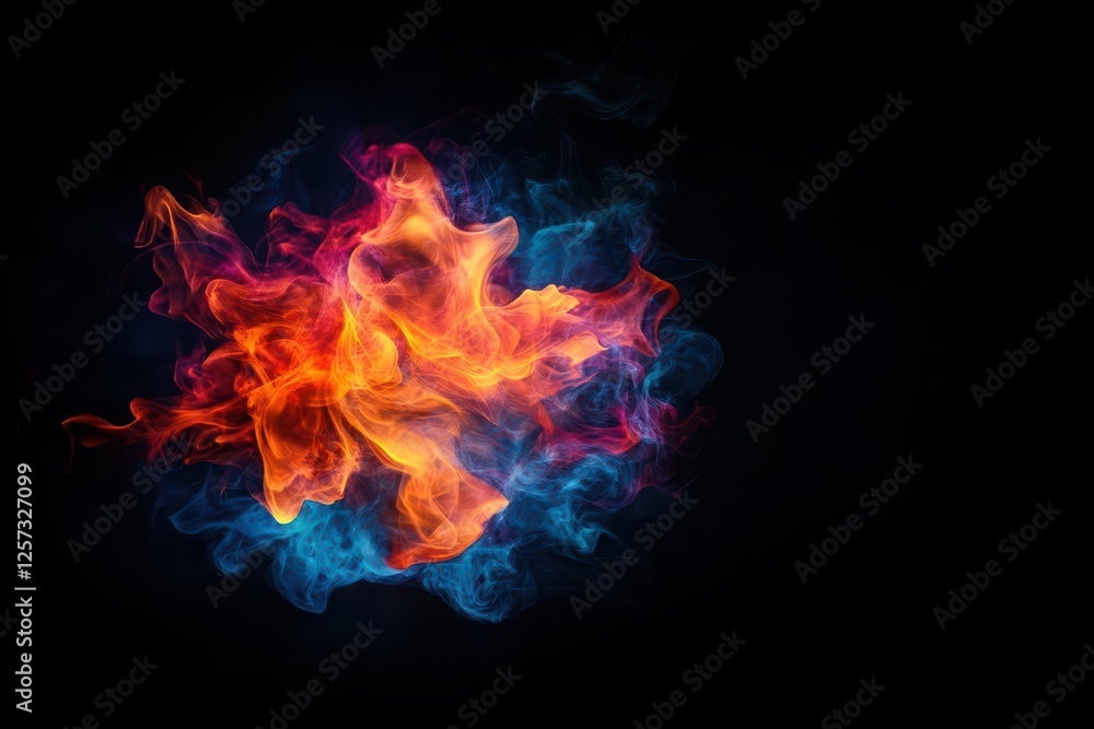Poster bright flames dancing against a solid black background creating a striking fire visual