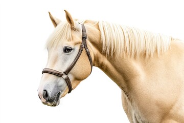 Elegant horse portrait showcasing soft cream coat and gentle exp