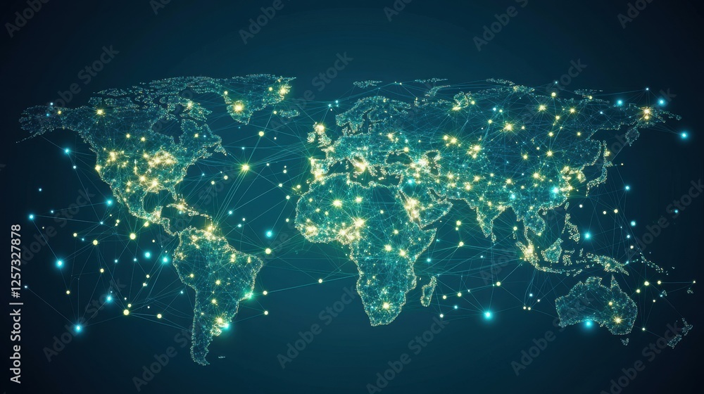 Poster global connectivity mapping technology networks across the world in a digital landscape