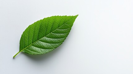 Fototapeta premium Single Vibrant Green Leaf On White Background