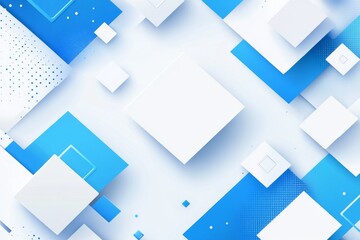 Abstract background with white squares and blue geometric shapes