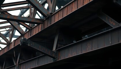 Rusty Steel Structure with Geometric Shapes and Text