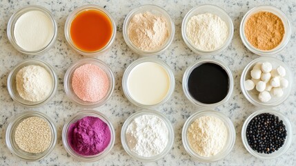 Assortment of Baking Ingredients in Glass Bowls