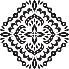 Artistic hand drawn ethnic vector print. Symmetric Moroccan decorative element for printing on T-Shirt, mug or other souvenir. Boho style decoration. Black silhouette pattern on white background.