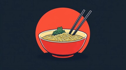 Illustrated ramen with chopsticks lifting noodles, highlighting Japanese cuisine for food-related projects, menus, and restaurant marketing, expressive pen drawing style