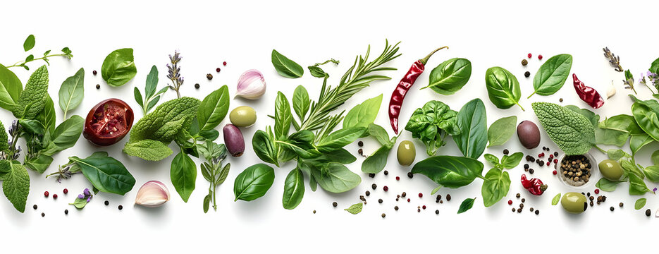 Fresh herbs, spices, banner. Food recipe