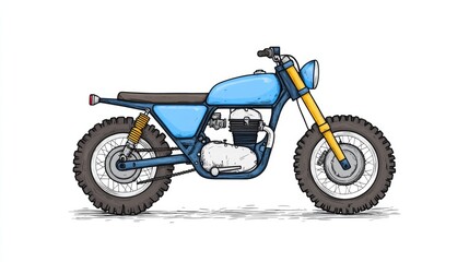 Fototapeta premium A vibrant blue motorcycle stands on a white background, showcasing its unique design and rugged tires