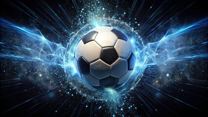 Fototapeta premium Dynamic Soccer Ball Rotation with Particle Effects on Black Background in 4K Resolution for Sports Enthusiasts and Designers