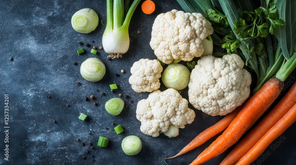 Poster ready for processing cauliflower carrots and leeks make a perfect combination for a flavorful soup c