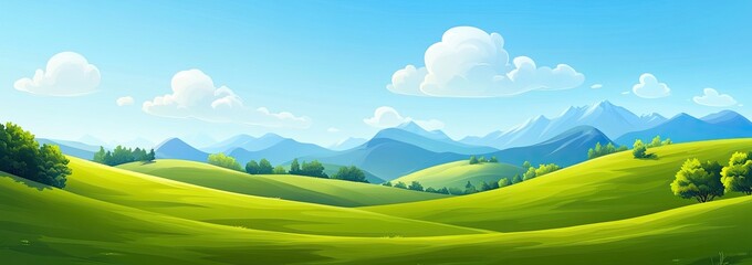 Obraz premium Sunny Hillscape with Mountains