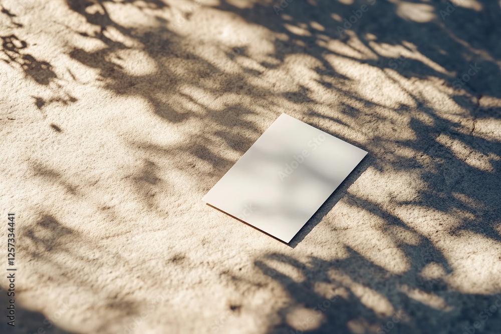 Aufkleber blank card on textured ground with shadow patterns, space for text.