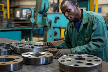 African Metalworker Concentrated on Precision Machining