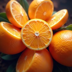 Close-up, orange segments spinning, radial blur effect, dynamic, radial, orange