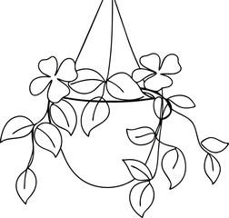 Hanging Flower Pot, Line Art, Simple, Floral, Plant, Design, Botanical, Illustration, Hanging Basket