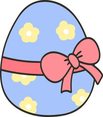 An Easter egg decorated with a bow.