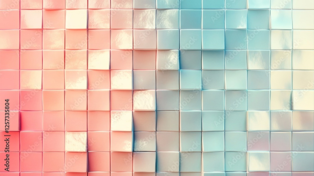 Poster abstract wall of three dimensional square tiles with gradient colors