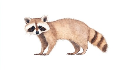 Obraz premium Realistic illustration of a raccoon standing on all fours against a plain background