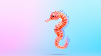 Obraz premium Vibrant seahorse swimming gracefully in a soft pastel background, evoking a serene underwater scene