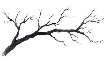 Obraz premium Black tree branch with intricate twigs and branches set against a white background
